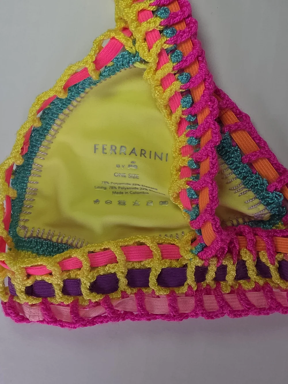Yellow Crochet-Trim Top Bikini Color Details Summer Beach Resortwaer Retro
